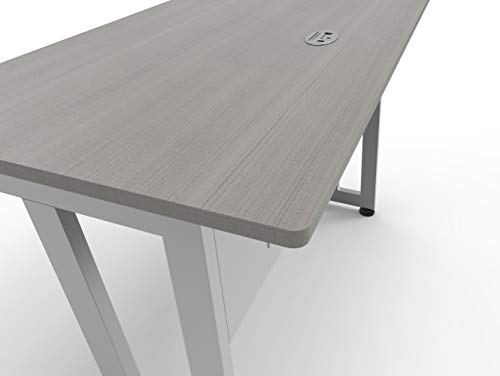 Linea Italia Rectangular Large Easy to Assemble Metal Desk with Wood Top | Computer Table for Home or Office, 48" x 24", Ash