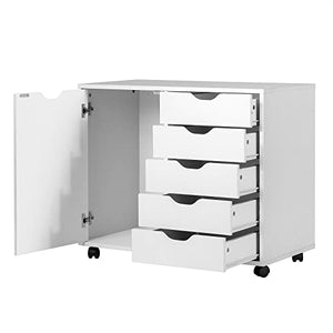 Hallway Entryway Closet Storage Stand 5-Drawer Dresser Chest Mobile Storage Side Cabinet Printer Stand Office White