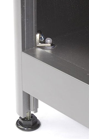 Displays2go Silver Laminate Cash Register Stand with Locking Drawer and Adjustable Storage Shelf, 24 x 38 x 23-3/4-Inch