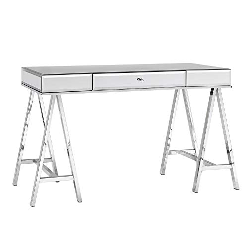 Chrome Mirror Writing Desk Drawer Storage Organize Home Office Furniture Modern Workstation Laptop Computer Table Study Reading