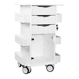 TrippNT Core DX Cart with Smoke Hinged Door - White HDPE, 3 Locking Drawers, Bulk Storage, Dispenser Wings, Shelf Wings