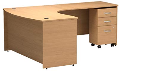 Bush Business Furniture Series C Right Handed L Shaped Desk with Mobile File Cabinet in Light Oak