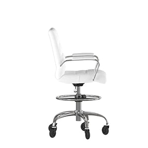 Flash Furniture Lexi Mid-Back Drafting Chair with Adjustable Foot Ring - White LeatherSoft Upholstery