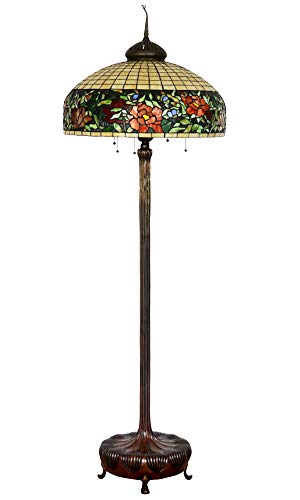 HT Tiffany Style Floor Lamp 26 Inch Wide Rose Garden Design Stained Glass Shade 6-Light Bronze Base