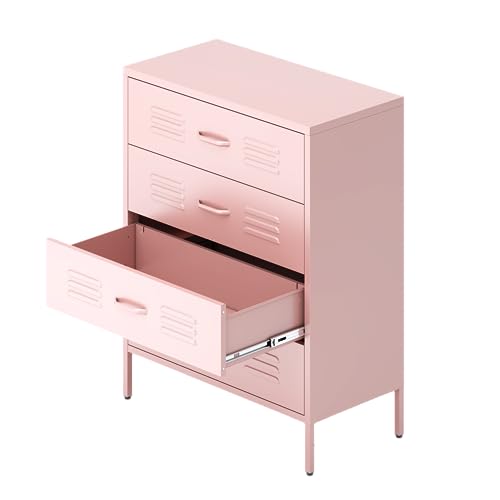 WZONICE98 Metal Storage Cabinet with 4 Drawers, Pink - Bedroom & Office Organization