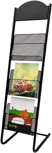 ESASAM Floor Standing Magazine Rack, Metal Pamphlet Display - White/Black