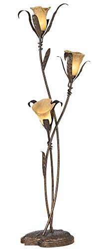 Artistic Floor Lamp Bronze and Gold Lily Shaped Amber Glass Flower Lights for Living Room Bedroom Uplight - Franklin Iron Works