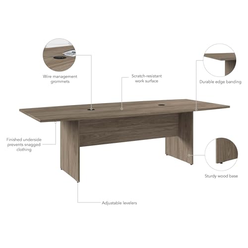 Bush Business Furniture Conference Table for 6-8 People | Boat Shaped 8 Foot Desk, Modern Hickory
