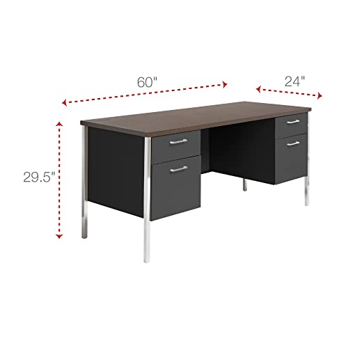 Alera Double Pedestal Steel Credenza, 60" x 24" x 29.5", Cherry/Putty