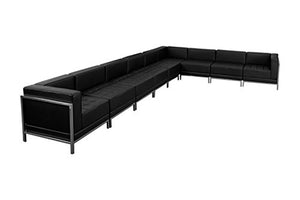 Offex Black Leather 9 Piece Sectional Reception Furniture Set