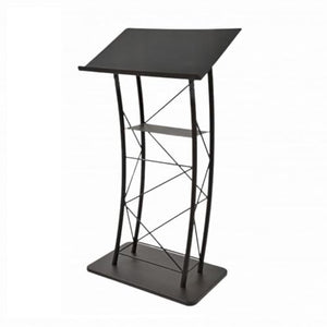 AVTronics Kingdom KMLSTL Large Curved Metal Lectern with Shelf - Black