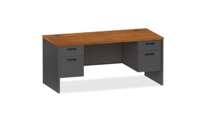 Lorell Charcoal Modular Desk Furniture Cherry/Charcoal Pedestal Desk - 66 Width X 30 Depth X 29.5 Height - 2 X Box, File Drawer[s] - Double Pedestal - Steel - Cherry, Charcoal'