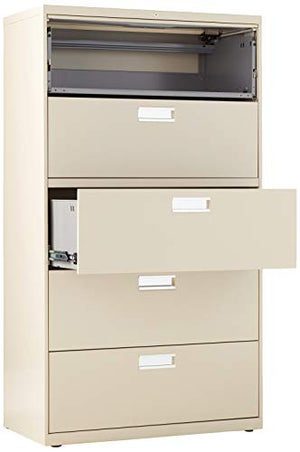 HON Brigade 600 Series Lateral File Cabinet 36" W, 5 Drawers, Putty (H685)