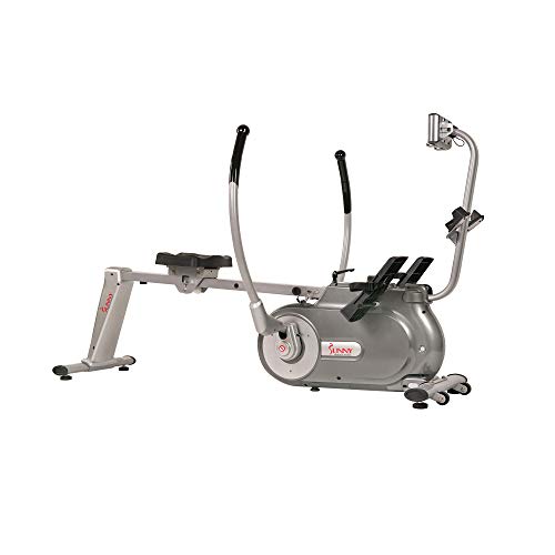 Sunny Health & Fitness Full Motion Magnetic Rowing Machine Rower with Advanced LCD Display, Elevated Seat, 265 LB Max Weight and Foldable - SF-RW5864,Gray