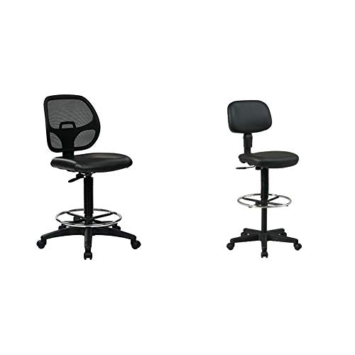 Office Star Drafting Chair with Adjustable Footring & Sculptured Vinyl Seat, Black