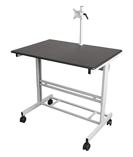 40” Mobile Adjustable Height Stand Up Desk with Monitor Mount (Black Shelves/Silver Frame)