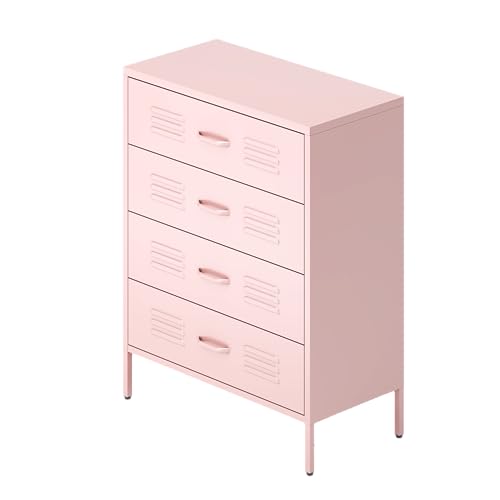 WZONICE98 Metal Storage Cabinet with 4 Drawers, Pink - Bedroom & Office Organization