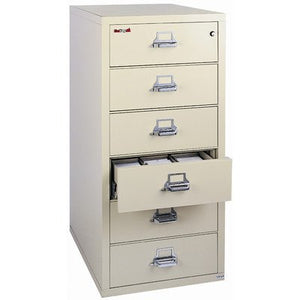 FireKing Fireproof 6-Drawer Vertical File Cabinet - Parchment Finish, Manipulation-Proof Comb. Lock