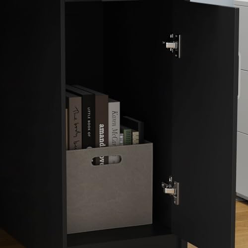 MOUMON Reception Desk Counter with Large Storage, Silver Tapes, Black (47.3”W x 18.3”D x 43.3”H)