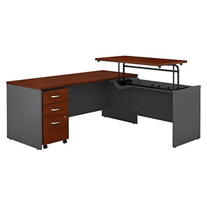 Bush Business Furniture Series C 72W x 30D 3 Position Sit to Stand L Shaped Desk with Mobile File Cabinet in Hansen Cherry/Graphite Gray