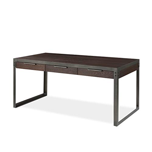 Landia Home Desk - Home Office Writing and Computer Workstation, Rustic and Industrial Design with Metal Frame and Oak Manufactured Wood Veneer