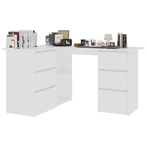 Tidyard L-Shaped Computer Desk Home Office PC Laptop Corner Workstation with 2 Open Storage Shelves and 6 Storage Drawers Gaming Table Furniture 57.1 x 39.4 x 29.9 Inches (W x D x H)