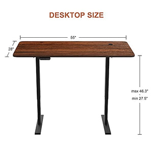 HOUSEELF Electric Adjustable Standing Desk - 55 x 28 Inches Sit Stand Computer Desk with Large Wooden Desktop for Home, Office, Workstation, Easy to Assemble, Walnut