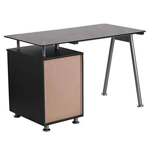 Flash Furniture Black Glass Computer Desk with Three Drawer Pedestal