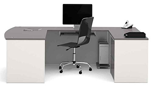 Bestar Connexion U-Shaped Workstation with Two Drawers, Slate/Sandstone