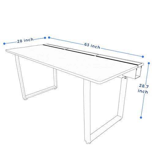 DEZCTOP Bifrost 63W x 28D Gaming PC Computer Desk, Large Workstation for Gamers or Home Office with Reserved Space for Headset/Cup Holders, Cable Management, Stainless Steel Frame (Black) (Black)