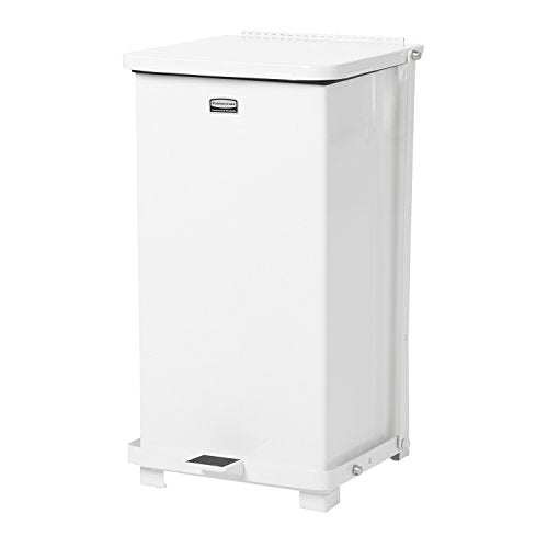 Rubbermaid Commercial Defenders Step-On Trash Can with Plastic Liner, 12 Gallon, White, FGST12EPLWH