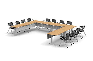 Team Tables 12 Person Beech Folding Training Tables Set with Chairs & Modesty Panels