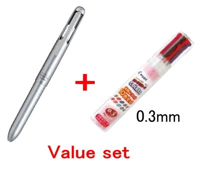 Pilot Hi-tec-c Coleto Lumio 4 Color Gel Ink Multi Pen Body Component - Silver & Multi Pen Ink Cartridge - 0.3 Mm - 10 Color Starter Set