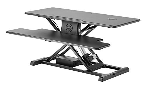 Bostitch Office Electric Sit Stand Desk Converter, Height Adjustable Workstation Riser Includes Wireless Charging Pad, Keyboard Shelf and Tablet Holder, Black (STND-3715BKX)