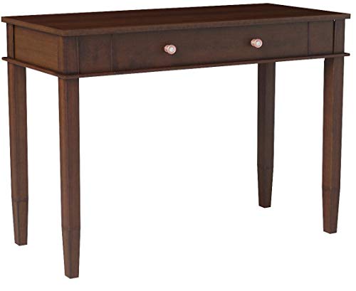 SIMPLIHOME Carlton SOLID WOOD Contemporary Modern 42 inch Wide Home Office Desk, Writing Table, Workstation, Study Table Furniture in Dark Tobacco Brown with 1 Drawer