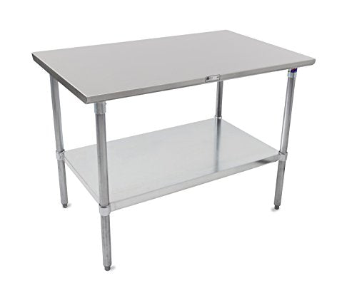 John Boos Stallion ST6-3672GSK Stainless Steel Flat Top Work Table with Adjustable Glavanized Lower Shelf and Legs, 72" Length x 36" Width