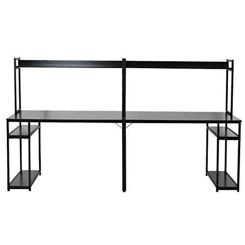 78" 2 Person Computer Desk Double Workstation Home Office Writing Desk W/Shelf (Color : Black)