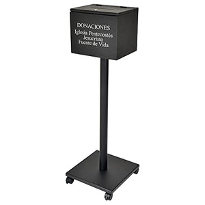 Kingdom Durable Touch-Free Giving Metal Collection Box with Wheels for Easy Movement Plus a Lock and Keys so Your Collections or Donations are Kept Secured - Black (Plain/Non-Personalized)