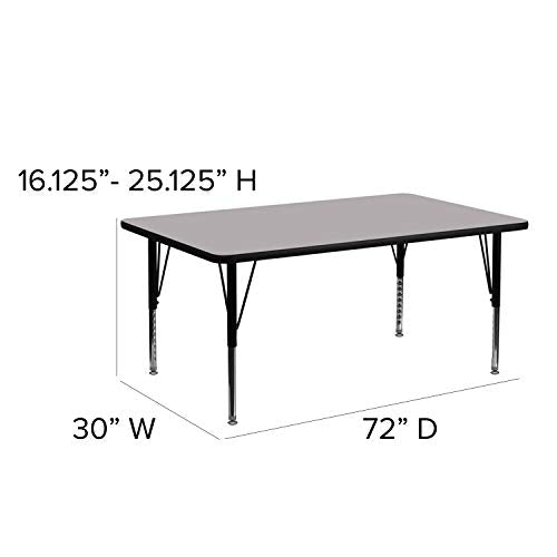 Flash Furniture 30''W x 72''L Rectangular Grey Thermal Laminate Activity Table - Height Adjustable Short Legs