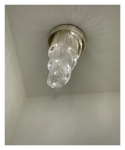 Akbik Crystal Chandeliers Stair Long Chandelier Floor Middle Floor Hollow Living Room Lamp Duplex Floor K9 Crystal Decoration Lighting Villa Rotating - Cold White, Size B