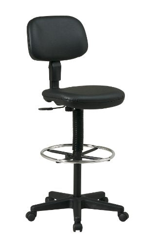 Office Star Drafting Chair with Adjustable Footring & Sculptured Vinyl Seat, Black