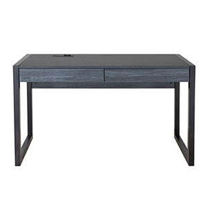 M MAJOR-Q 99400-4827JET Tone 52" W Computer Desk with Two Drawers, Power Outlet, USB Ports-Sturdy Wooden Study, Home Office Writing Laptop Table Blue Finish, Dark Grey and Black