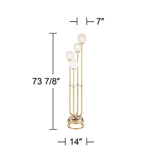 Possini Euro Design Candida Mid-Century Modern Floor Standing Lamp 4-Light LED 74" Tall Warm Gold Metal White Glass Globe Shade