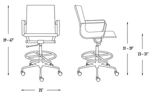 Laura Davidson Furniture SOHO II Ribbed Drafting Chair - White Faux Leather, Ergonomic Design
