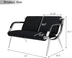 Kinfant Waiting Room Chair Set - Office Reception Furniture with Armrest and PU Leather Cushion, Black (2 Seat*3+3 Seat)