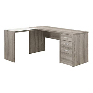 Monarch Specialties I 7138 Dark Taupe Corner with Tempered Glass Computer Desk, 60" L x 55" W x 30" H