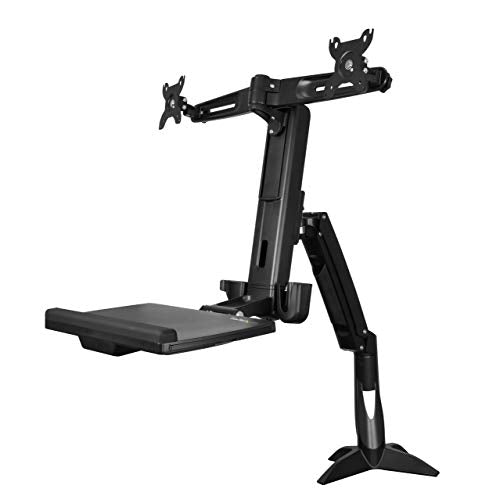 StarTech.com Sit Stand Dual Monitor Arm-Desk Mount Dual Computer Monitor Adjustable Standing Workstation for upto 24' Displays -VESA Ergonomic Stand Up Desk Converter w/Keyboard Tray(ARMSTSCP2),Black