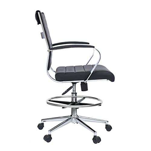 2xhome Modern Adjustable Designer Ergonomic Drafting Chair Set of 2 with Ribbed Arms (Black)
