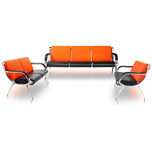 Leadzm Waiting Room Bench, Office Guest Chairs Reception Chairs with Arms, PU Leather - Lobby Furniture for Salon Barbershop Airport Clinic Hospital Bank