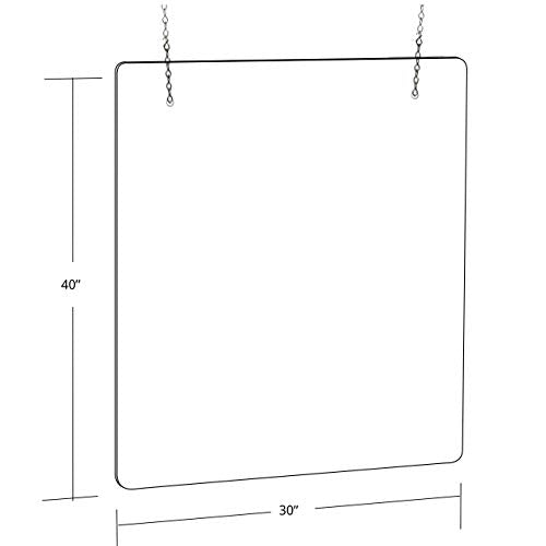 Azar Displays 179966-100 30 in. X 40 in. Clear Hanging Adjustable Cashier Shield, Plexiglass, Sneeze Guard, Acrylic Protective Barrier -Vertical/Horizontal, 2-Pack